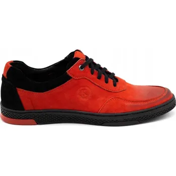 Pánské polobotky Pánské kožené boty šněrovací casual POLSKÉ 918K červené 47