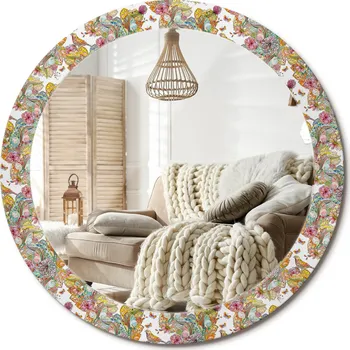 Zrcadlo Kulaté nástěnné dekorativní zrcadlo ve skleněném rámu Pohádkové květy průměr 80 cm