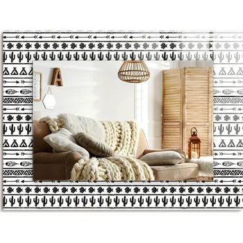 Zrcadlo Zrcadlo s potiskem na zeď, ozdobné, obdélníkové 80x60 cm - Kaktusy, šípy, týpí