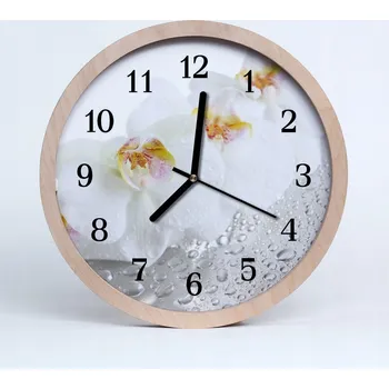 Hodiny Dřevěné nástěnné hodiny tiché Orchidej Květiny 25 cm