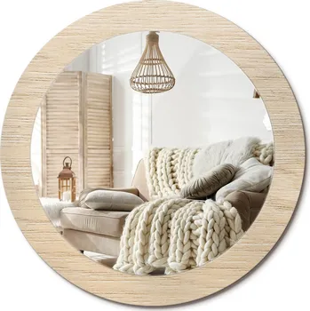 Zrcadlo Stylové kulaté zrcadlo na zeď s potiskem na skle průměr 70 cm Světlé dřevo