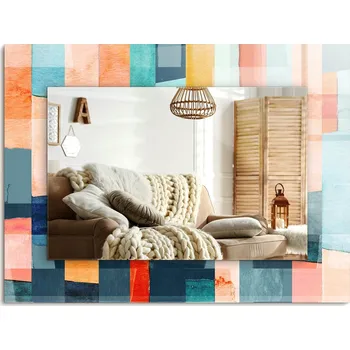 Zrcadlo Zrcadlo s ozdobnou grafikou na skle Barevné abstraktní obdélníky 80x60 cm