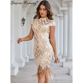 Dámské šaty Svatební midi šaty Sequins SQ167 Barva: Šampaňská, Velikost: S