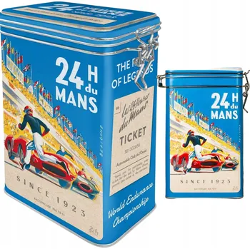 Dóza na potraviny Plechová dóza s klipem LE MANS 24H závodní kovová dárek