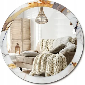 Zrcadlo Loftové závěsné zrcadlo s ozdobným skleněným rámem, bílý mramorový vzor, průměr 90 cm