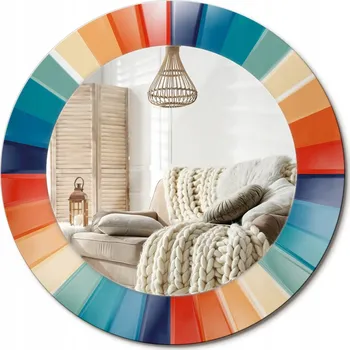 Zrcadlo Dekorativní závěsné Zrcadlo s potiskem průměr 50 cm, Barevné paprsky a dlaždice