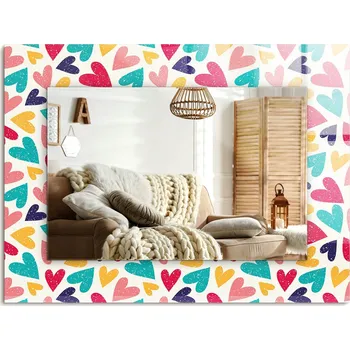 Zrcadlo Zrcadlo s potiskem Nástěnné ozdobné obdélníkové 80x60 cm s barevným vzorem srdíček