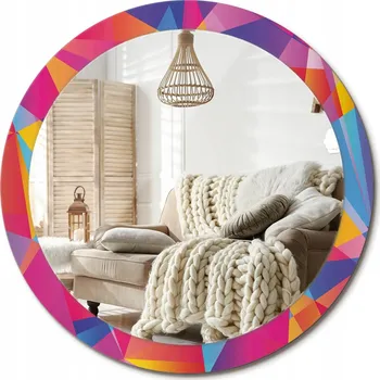 Zrcadlo Nástěnné zrcadlo zdobené grafikou na skle Geometrická kompozice průměr 90 cm