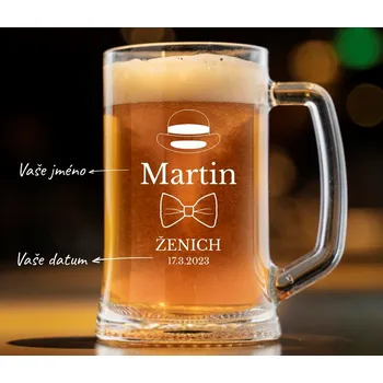 Sklenice Dekorant svatby Pivní půllitr pro ženicha MOTÝLEK 2