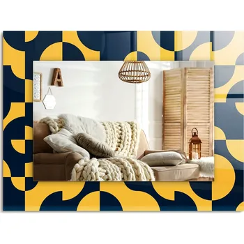 Zrcadlo Zrcadlo s ozdobnou grafikou na skle Abstraktní geometrický vzor 80x60 cm