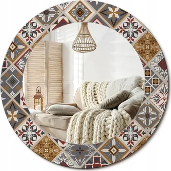 Zrcadlo Kulaté nástěnné dekorativní zrcadlo ve skleněném rámu, turecký vzor, průměr 50 cm