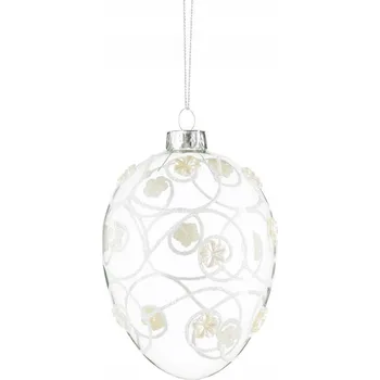 Vánoční ozdoba Skleněná vánoční ozdoba ve tvaru vajíčko průhledná, zdobená, 11,5 cm VILLA ITALIA