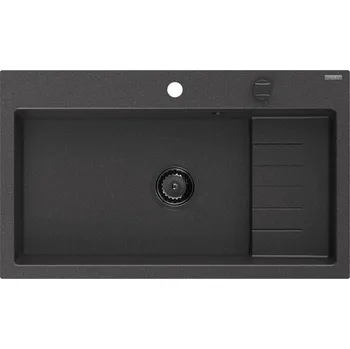 Kuchyňský dřez MEXEN/S - Omar granitový dřez 1-komorowy 800 x 480 mm, černý kropenatý, sifon černá 6520801005-76-B