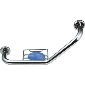 Madlo do koupelny Sapho Madlo zahnuté s drátěnou mýdlenkou, 400x250x120mm, nerez lesk