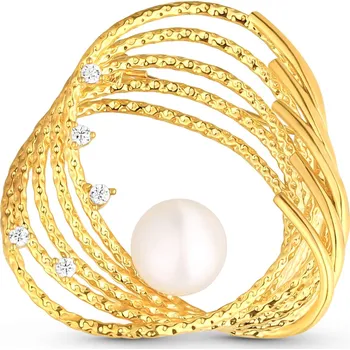 Brož JwL Luxury Pearls Pozlacená perlová brož s pravou perlou a zirkony JL0846 + 2 měsíce na vrácení zboží