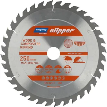 Řezný kotouč NORTON-CLIPPER Kotouče na dřevo 250x3.2mm /2.2x30mm Norton Clipper TCT WOOD RIPPING
