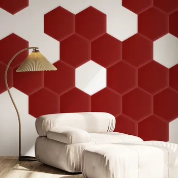 Obklad Sametový čalouněný panel - Šestiúhelník - 26x30cm Červená