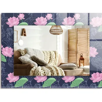 Zrcadlo Zrcadlo s potiskem na zeď, dekorativní, vertikální/horizontální, Růžové květy lotosu, 80x60 cm