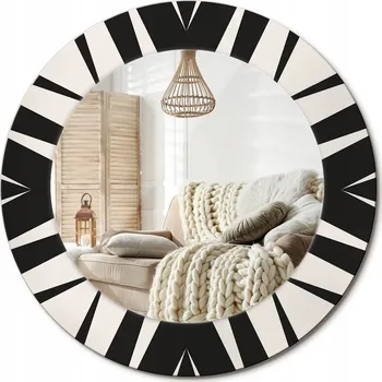 Zrcadlo Zrcadlo na zeď zdobené grafikou na skle Abstrakce geometrie průměr 50 cm