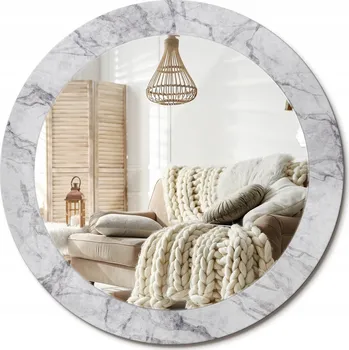 Zrcadlo Kulaté nástěnné dekorativní zrcadlo ve skleněném rámu průměr 70 cm Bílý mramor