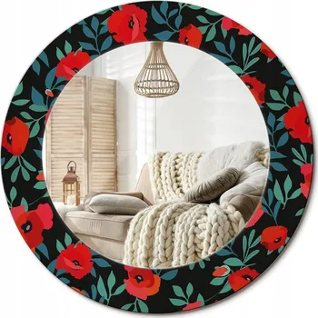 Zrcadlo Kulaté nástěnné dekorativní zrcadlo ve skleněném rámu Červený mák průměr 50 cm