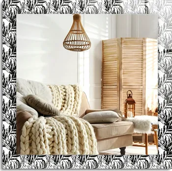 Zrcadlo Zrcadlo s potiskem nástěnné dekorativní svislé vodorovné Černobílé listy 60x60 cm