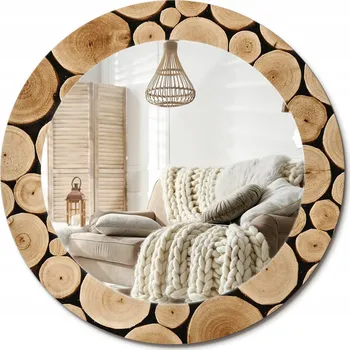 Zrcadlo Stylové kulaté zrcadlo na zeď s potiskem na skle průměr 60 cm – Dřevěné klády