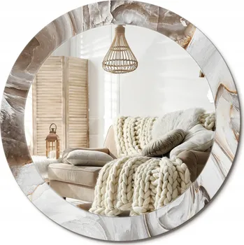 Zrcadlo Kulaté nástěnné dekorativní zrcadlo ve skleněném rámu fi 70 cm Světlý mramor