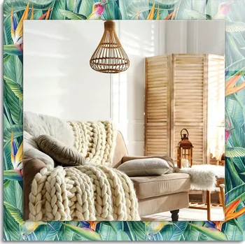 Zrcadlo Dekorativní zrcadlo s ozdobným rámem, svislé/vodorovné, Kolibříci a květiny, 60x60 cm