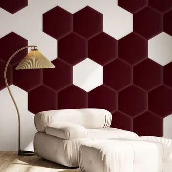 Obklad Sametový čalouněný panel - Šestiúhelník - 26x30cm Vínová