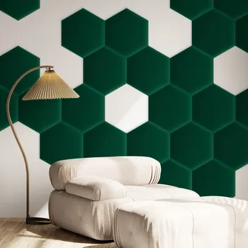 Obklad Sametový čalouněný panel - Šestiúhelník - 26x30cm Lahvově zelená