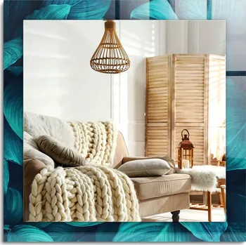 Zrcadlo Dekorativní zrcadlo s ozdobným rámem, svislé/vodorovné, motiv Zelené Listy, 60x60 cm