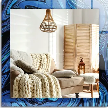 Zrcadlo Dekorativní nástěnné zrcadlo s potiskem Abstraktní modrý vzor 60x60 cm