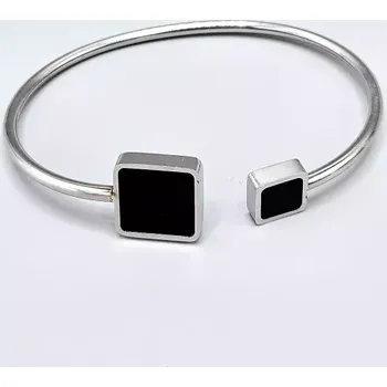Náramek Ocelový náramek obruč s černými čtverci