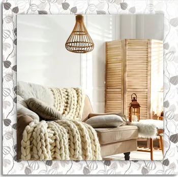 Zrcadlo Čtvercové nástěnné dekorativní zrcadlo s možností montáže vertikálně i horizontálně, motiv Listy, rozměr 60x60 cm