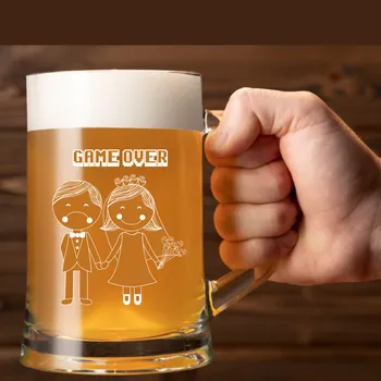 Sklenice Dekorant svatby Pivní půllitr na rozlučku GAME OVER 1