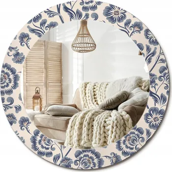 Zrcadlo Nástěnné Zrcadlo s dekorativním skleněným rámem s potiskem průměr 60 cm, květinový vzor