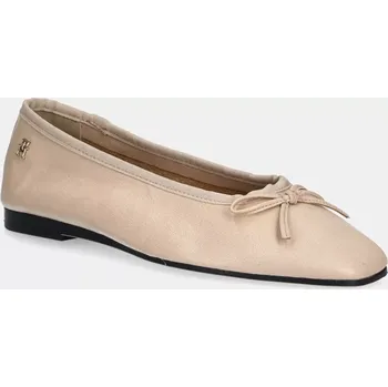 Dámské baleríny Kožené baleríny Tommy Hilfiger BALLERINA SOFT LEATHER béžová barva, FW0FW08355 08X, EUR 39