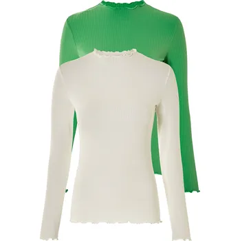 Dámské tričko esmara® Dámské triko s dlouhými rukávy, 2 kusy (zelená/bílá, XS(32/34))