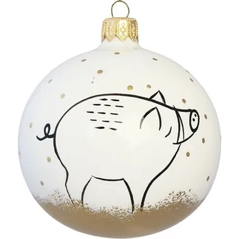 GLASSOR Zlatý příběh vánoční ozdoba s malovaným divočákem 7 cm bílá/zlatá