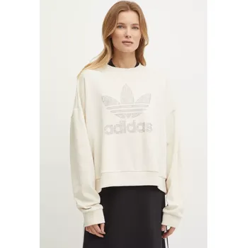 Dámská mikina Bavlněná mikina adidas Originals SNAKE CREW dámská, béžová barva, s potiskem, JC8329 01X, vel. M