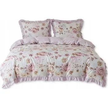 Povlečení POVLEČENÍ VOLÁNEK 200x220 3 DÍLNÁ LUXUSNÍ MIKROVLÁKNO KVĚTINY COTTON WORLD