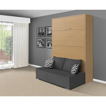 Postel Nabytekmorava Sklápěcí postel s pohovkou VS 21058P, 200x120 cm barevné kombinace: Buk / dveře buk, barva pohovky: Savana šedá