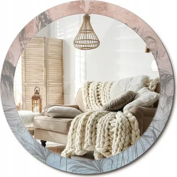 Zrcadlo Ozdobné zrcadlo s potiskem v moderním stylu Tropické květiny průměr 90 cm