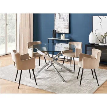 Jídelní stůl Jídelní stůl stříbrný kulatý s deskou z tvrzeného skla ⌀ 120 cm pro 4 osoby moderní design	 Beliani