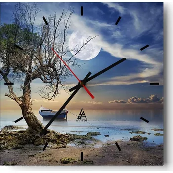 Hodiny Velké nástěnné hodiny 40x40 Krajina Skleněné hodiny Tiché