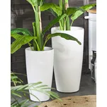 Květináč Bílý Kamenna Směs, Vysoký Lesk, Kulatý Vysoký Moderní Design Vnitřní Venkovní Beliani