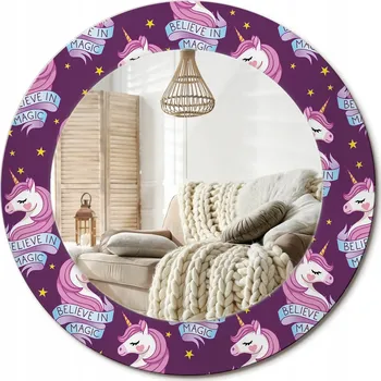 Zrcadlo Zrcadlo s potiskem do koupelny, ložnice, obývacího pokoje, Jednorožec, hvězdy, průměr 50 cm