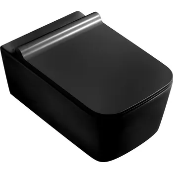 Klozet Černé závěsné WC Blackie Rimless Edge, včetně sedátka SLIM s pomalým zavíráním