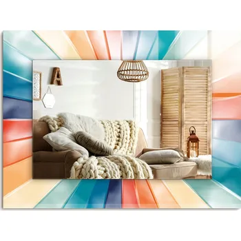 Zrcadlo Dekorativní nástěnné zrcadlo s potiskem Barevné světelné paprsky 80x60 cm